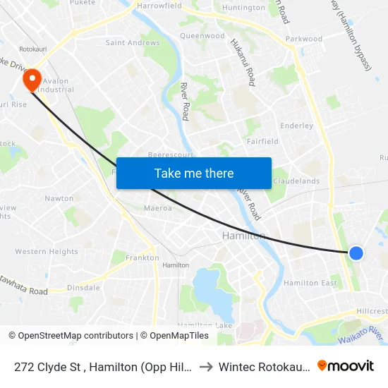 272 Clyde St , Hamilton (Opp Hillcrest Warehouse) to Wintec Rotokauri Campus map