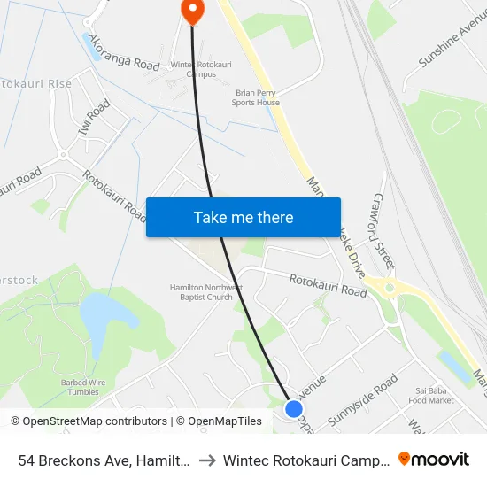 54 Breckons Ave, Hamilton to Wintec Rotokauri Campus map