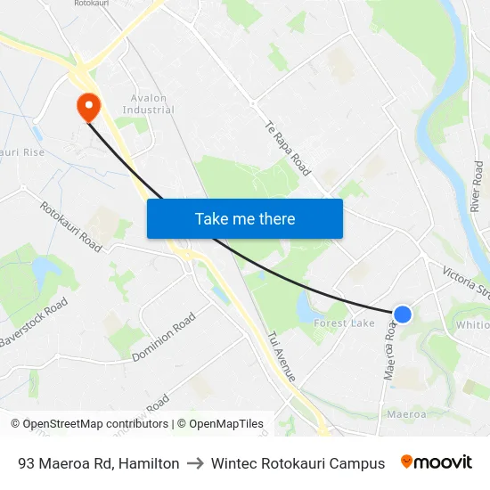 93 Maeroa Rd, Hamilton to Wintec Rotokauri Campus map