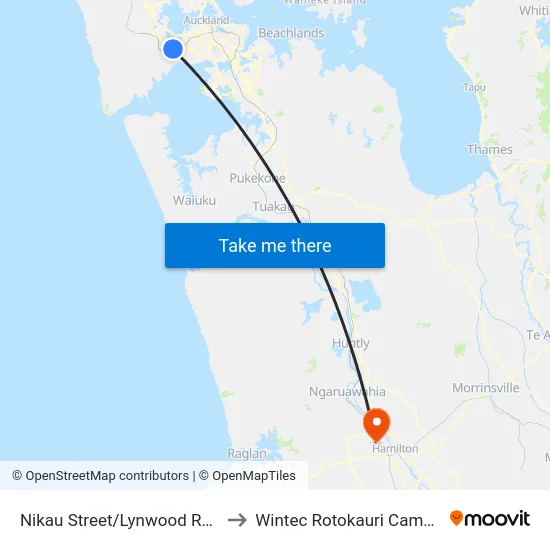Nikau Street/Lynwood Road to Wintec Rotokauri Campus map