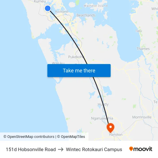 151d Hobsonville Road to Wintec Rotokauri Campus map