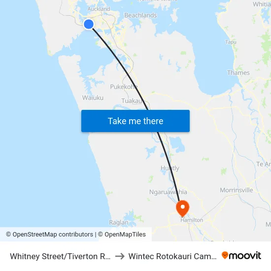 Whitney Street/Tiverton Road to Wintec Rotokauri Campus map