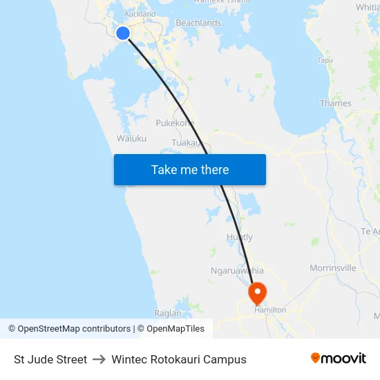 St Jude Street to Wintec Rotokauri Campus map