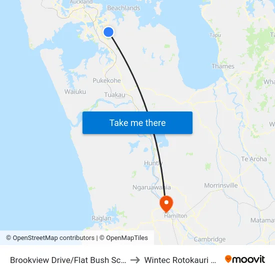 Brookview Drive/Flat Bush School Road to Wintec Rotokauri Campus map