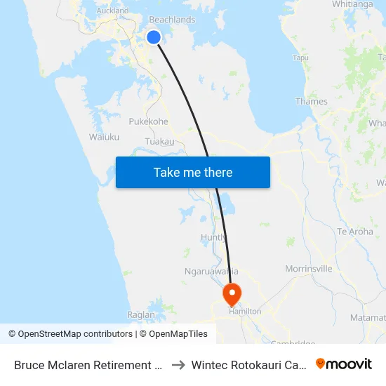 Bruce Mclaren Retirement Village to Wintec Rotokauri Campus map