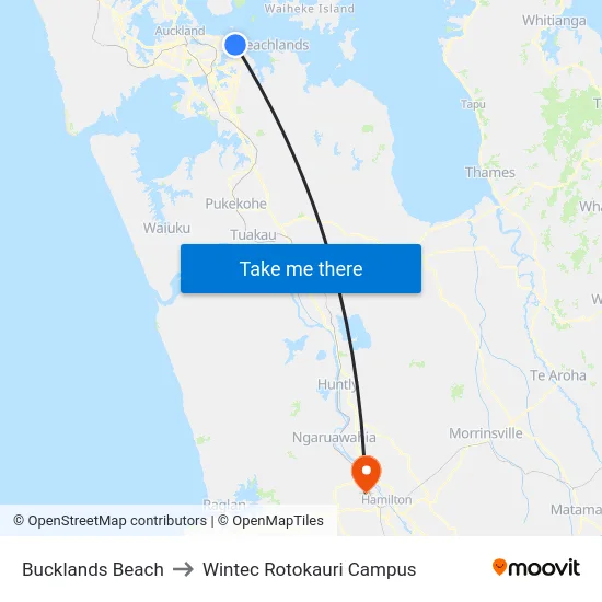 Bucklands Beach to Wintec Rotokauri Campus map