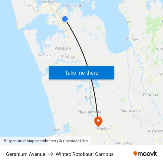 Geranium Avenue to Wintec Rotokauri Campus map