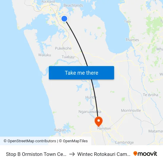 Stop B Ormiston Town Centre to Wintec Rotokauri Campus map