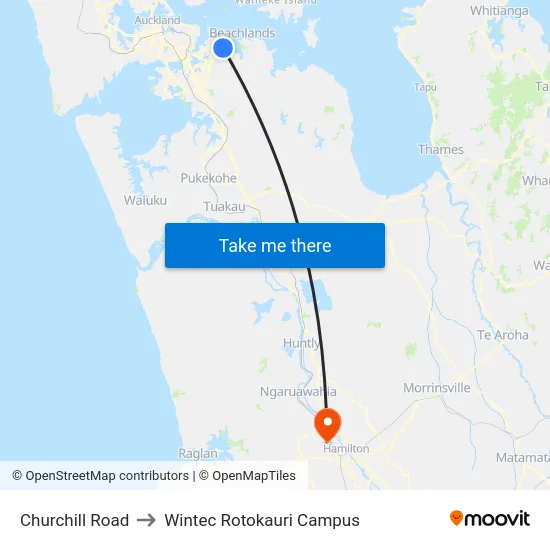 Churchill Road to Wintec Rotokauri Campus map