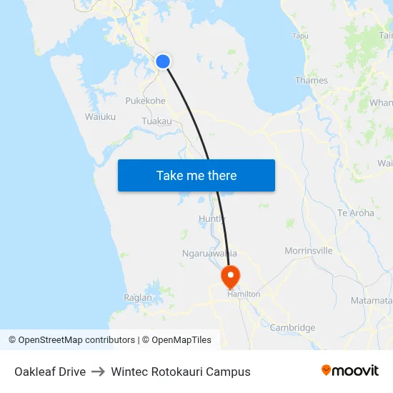 Oakleaf Drive to Wintec Rotokauri Campus map
