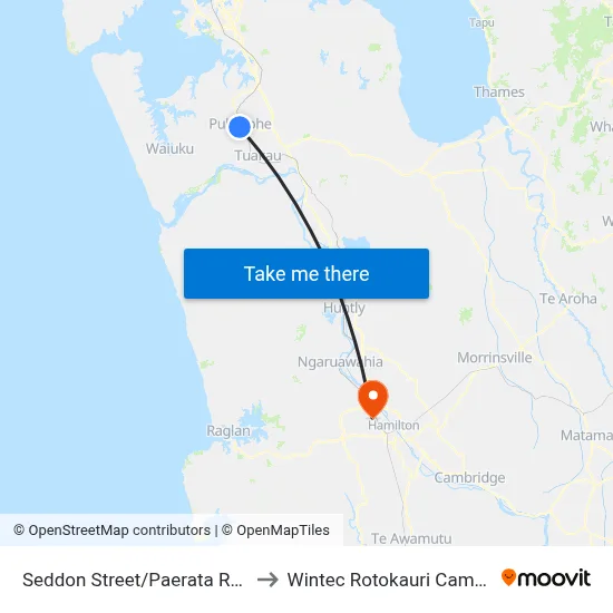 Seddon Street/Paerata Road to Wintec Rotokauri Campus map