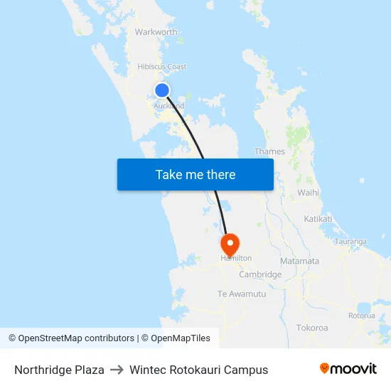 Northridge Plaza to Wintec Rotokauri Campus map