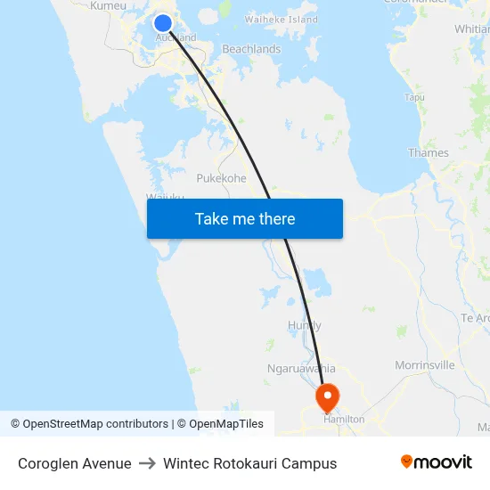 Coroglen Avenue to Wintec Rotokauri Campus map
