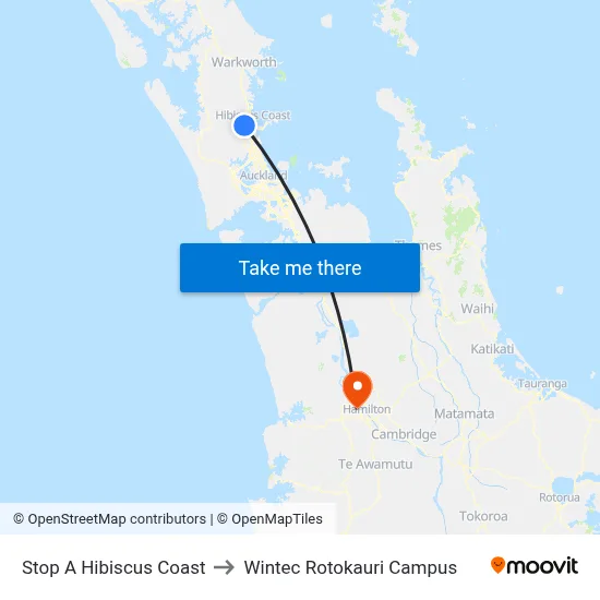 Stop A Hibiscus Coast to Wintec Rotokauri Campus map