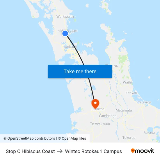Stop C Hibiscus Coast to Wintec Rotokauri Campus map