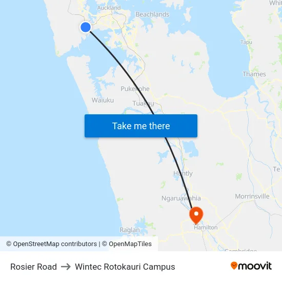 Rosier Road to Wintec Rotokauri Campus map