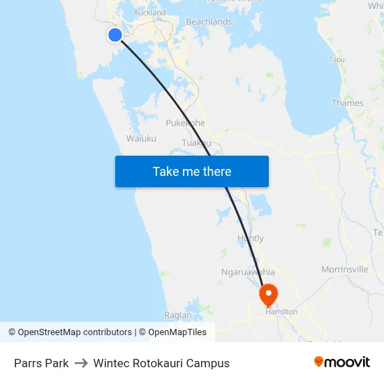 Parrs Park to Wintec Rotokauri Campus map