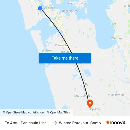 Te Atatu Peninsula Library to Wintec Rotokauri Campus map