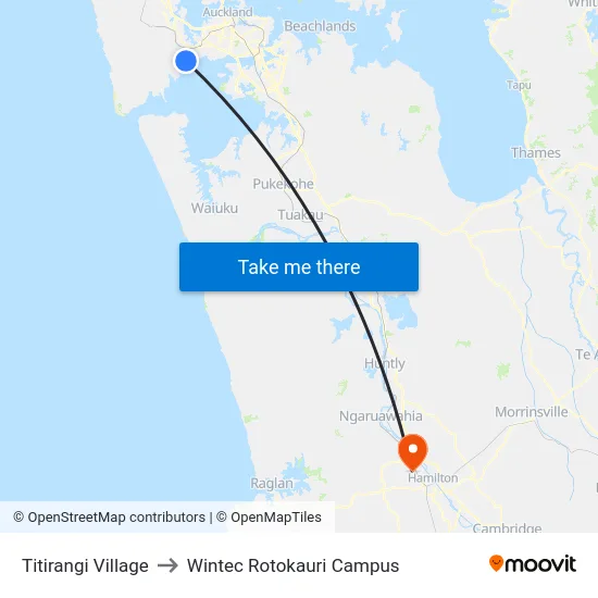 Titirangi Village to Wintec Rotokauri Campus map