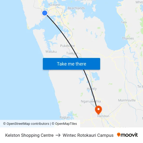 Kelston Shopping Centre to Wintec Rotokauri Campus map