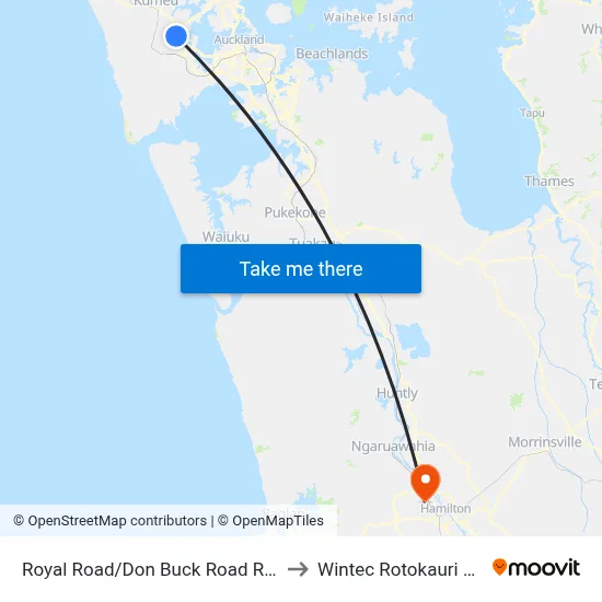 Royal Road/Don Buck Road Roundabout to Wintec Rotokauri Campus map