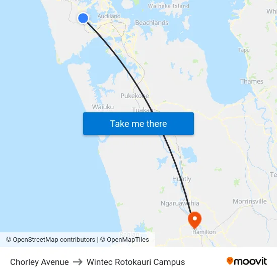 Chorley Avenue to Wintec Rotokauri Campus map
