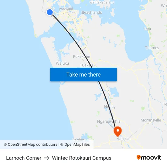 Larnoch Corner to Wintec Rotokauri Campus map