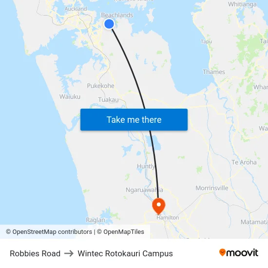 Robbies Road to Wintec Rotokauri Campus map