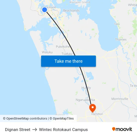 Dignan Street to Wintec Rotokauri Campus map