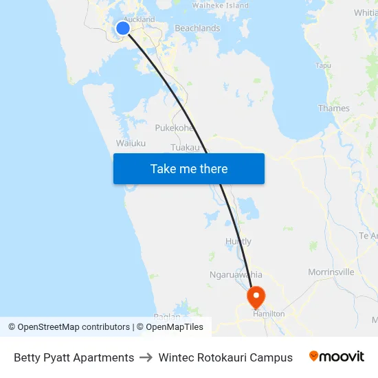 Betty Pyatt Apartments to Wintec Rotokauri Campus map