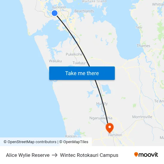 Alice Wylie Reserve to Wintec Rotokauri Campus map