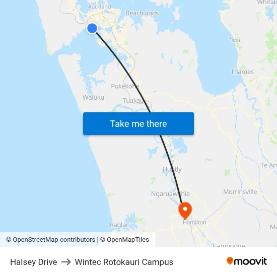 Halsey Drive to Wintec Rotokauri Campus map