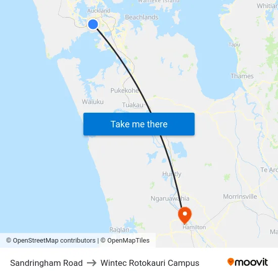 Sandringham Road to Wintec Rotokauri Campus map