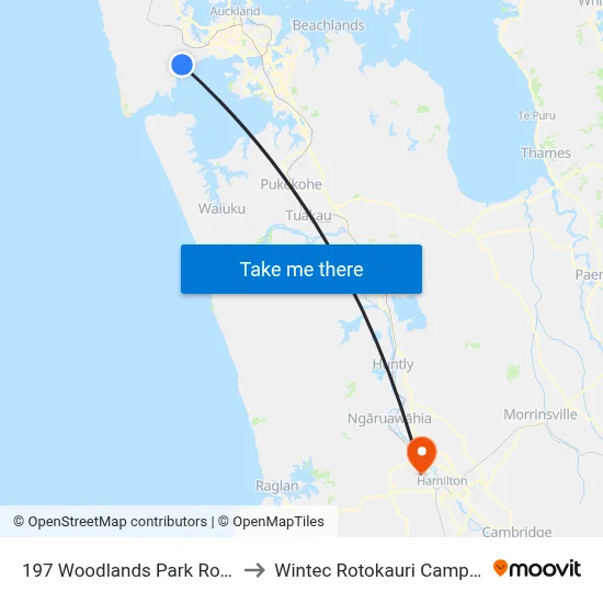 197 Woodlands Park Road to Wintec Rotokauri Campus map