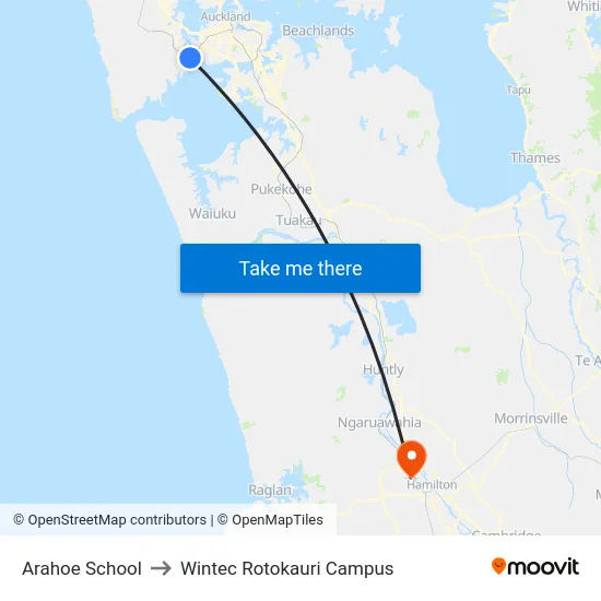 Arahoe School to Wintec Rotokauri Campus map