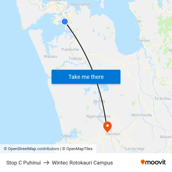Stop C Puhinui to Wintec Rotokauri Campus map
