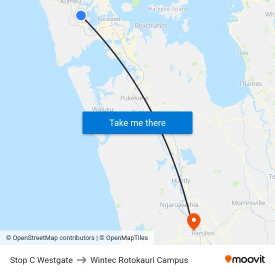 Stop C Westgate to Wintec Rotokauri Campus map