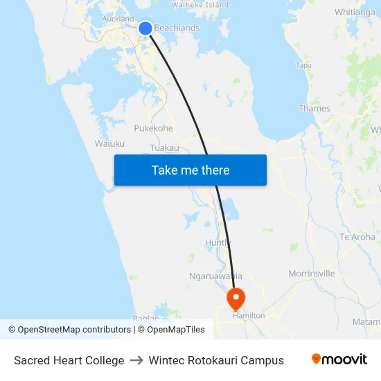 Sacred Heart College to Wintec Rotokauri Campus map