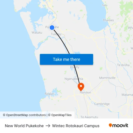 New World Pukekohe to Wintec Rotokauri Campus map