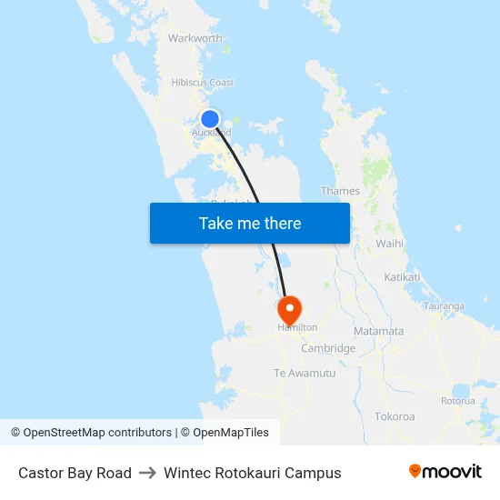 Castor Bay Road to Wintec Rotokauri Campus map