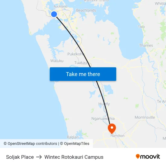 Soljak Place to Wintec Rotokauri Campus map