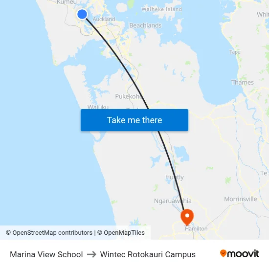 Marina View School to Wintec Rotokauri Campus map