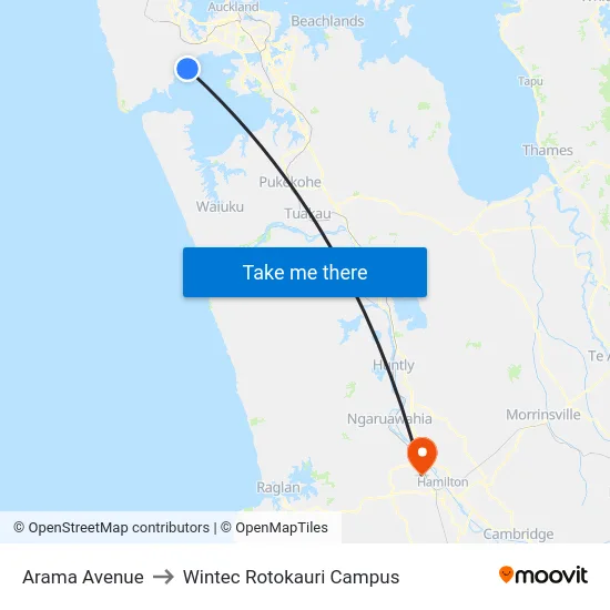 Arama Avenue to Wintec Rotokauri Campus map