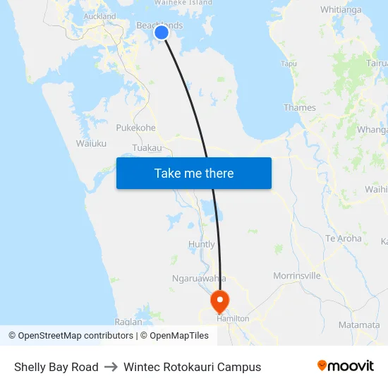 Shelly Bay Road to Wintec Rotokauri Campus map