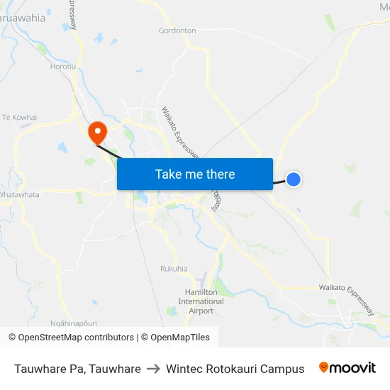 Tauwhare Pa, Tauwhare to Wintec Rotokauri Campus map