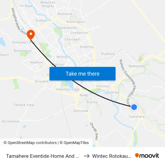 Tamahere Eventide Home And Village, Tamahere to Wintec Rotokauri Campus map