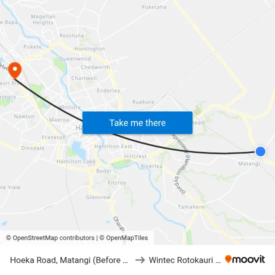 Hoeka Road, Matangi (Before Tauwhare Rd) to Wintec Rotokauri Campus map