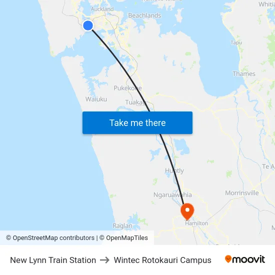 New Lynn Train Station to Wintec Rotokauri Campus map