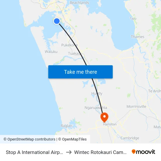 Stop A International Airport to Wintec Rotokauri Campus map