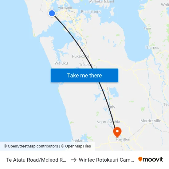 Te Atatu Road/Mcleod Road to Wintec Rotokauri Campus map